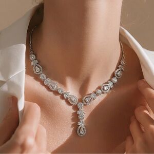 Cubic zirconia Silver Necklace and Earring Set